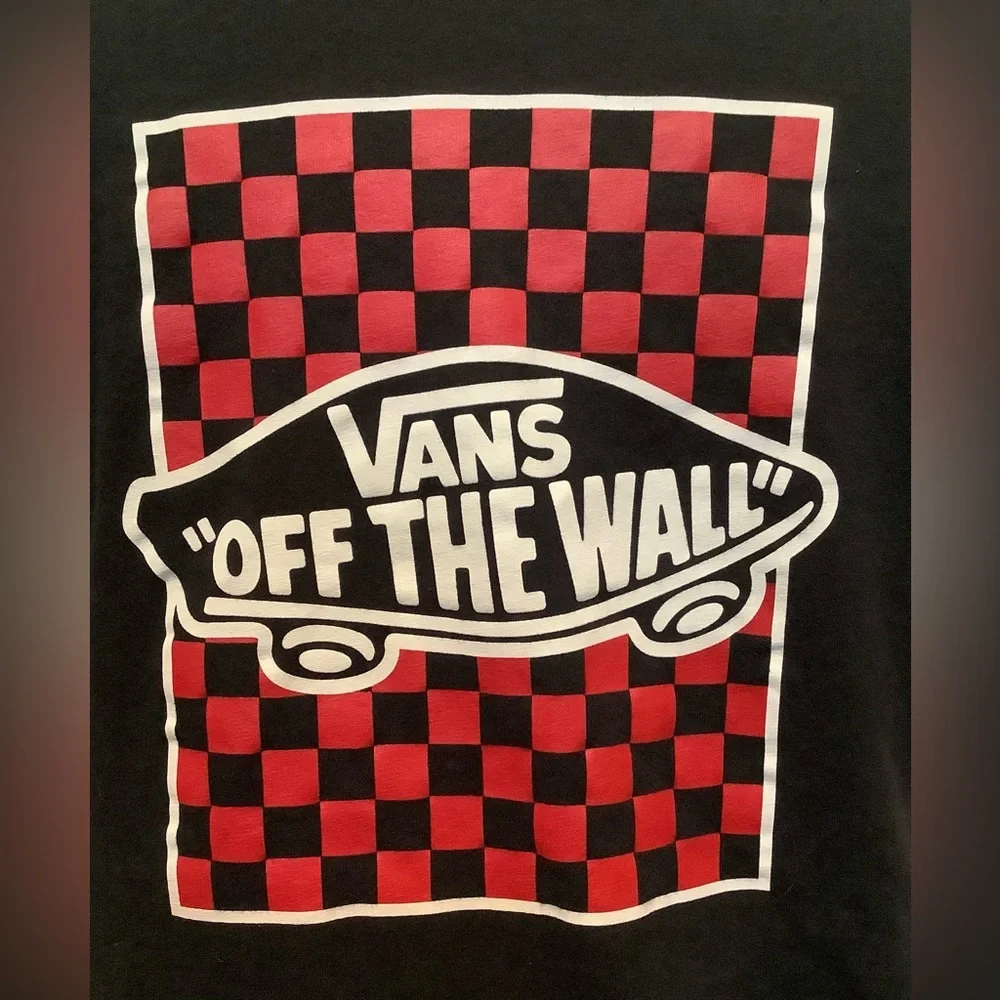 Kids Large (12-14) Vans Black and Red Checkered T-Shirt - Picture 4 of 6